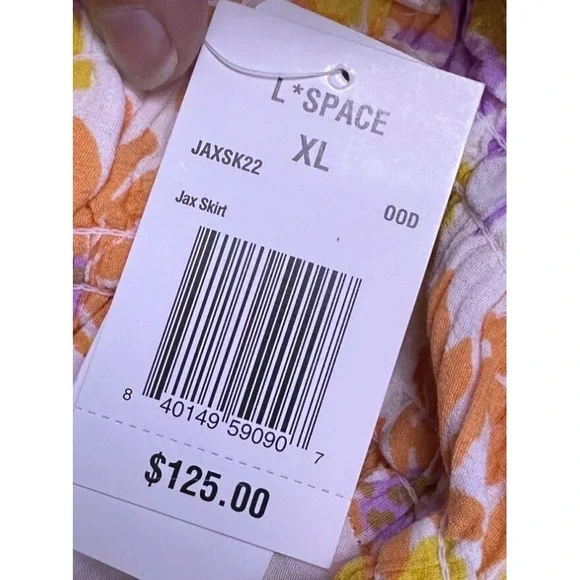 L*SPACE Elastic Waist XL Summer Mini Skirt Floral Purple, Yellow Daisy Print NWT - Picture 9 of 11